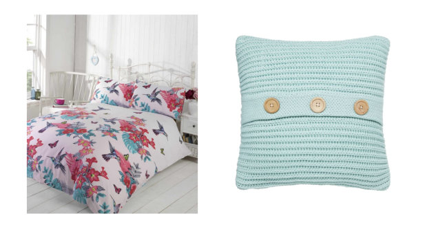 Hummingbird Coral Duvet Cover Set & Chunky Knit Cushion Cover 