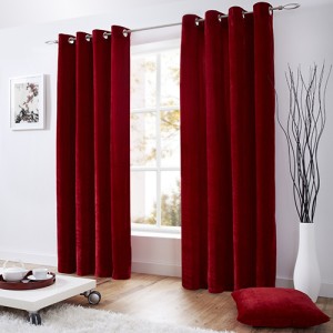 Ring Top Velour Velvet Curtains Red.
