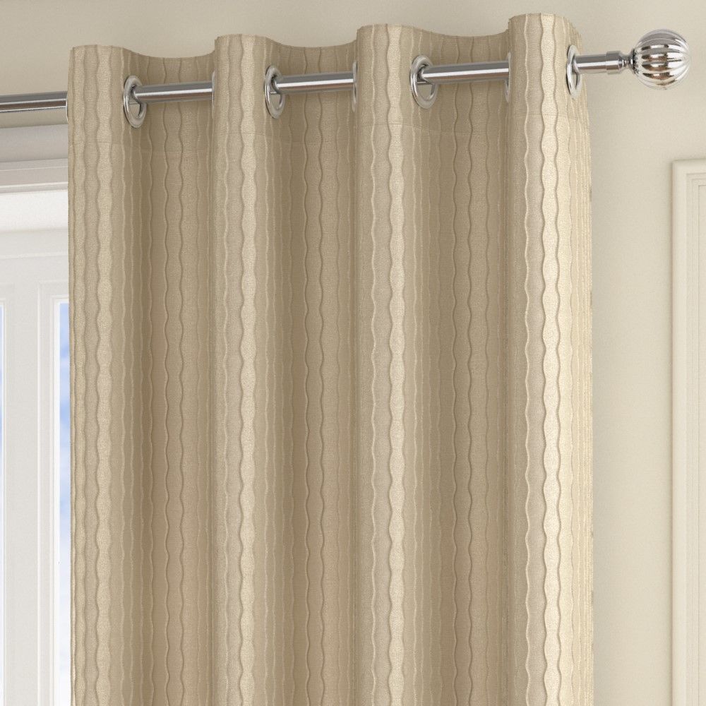 Silver Grey Gold Madison Wave Fully Lined Eyelet Ring Top Curtains Natural 
