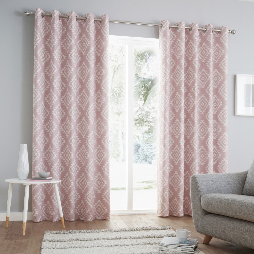Catherine Lansfield Aztec Fully Lined Eyelet Geo Curtains Available in 3 Colours 