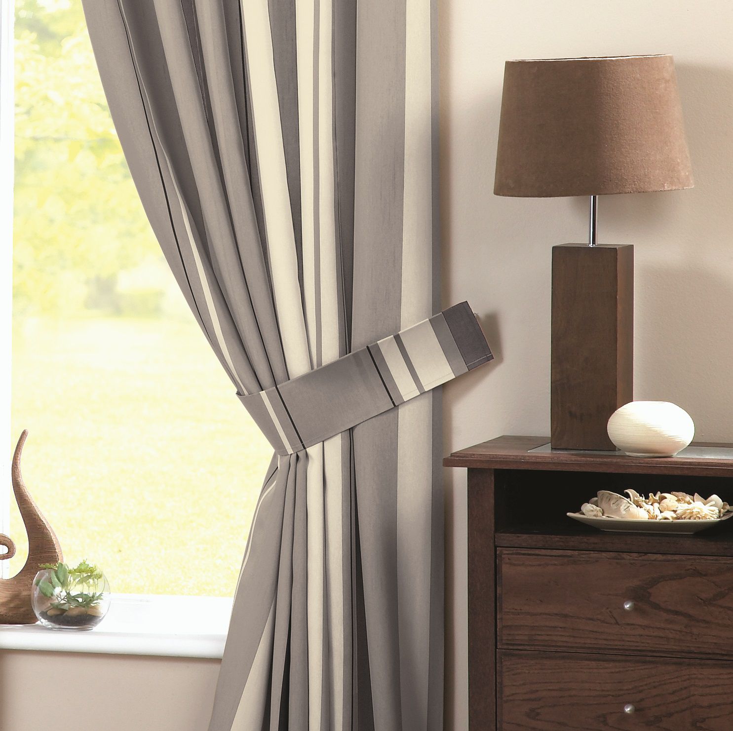 Eyelet Lined Curtains Whitworth Stripe Charcoal 