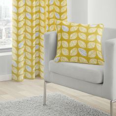 Delft Scandi Leaves 100% Cotton Cushion Cover - Ochre Yellow