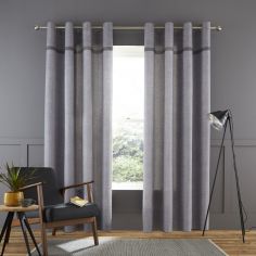 Catherine Lansfield Melville Woven Texture Eyelet Curtains - Grey