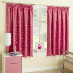 Moonlight Moon & Stars Thermal Blockout Tape Top Curtains - Pink