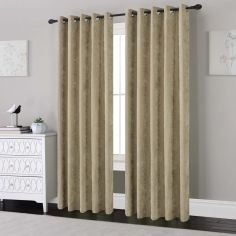 Plain Chenille Fully Lined Eyelet Curtains - Natural