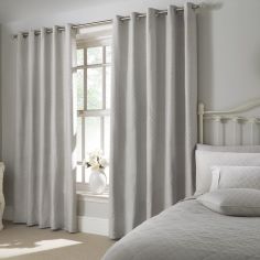 Croma Jacquard Fully Lined Eyelet Curtains - Silver Grey
