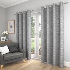 Saturn Fully Lined Eyelet Curtains - Silver Grey