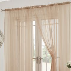 Lucy Slot Top Pair of Voile Curtains - Coffee Beige