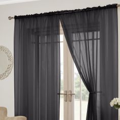 Lucy Slot Top Pair of Voile Curtains - Black