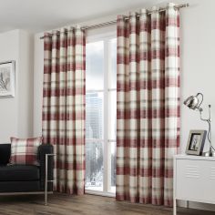 Balmoral Check Fully Lined Eyelet Curtains - Ruby Red