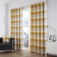 Balmoral Check Fully Lined Eyelet Curtains - Ochre Yellow