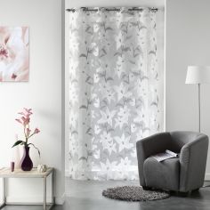 Floral Burnout Organza Voile Curtain Panel with Eyelet Top - White Grey