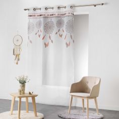 Indila Dream Catcher Eyelet Voile Curtain Panel - White with Orange Top