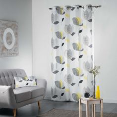 Mylae Floral Unlined Eyelet Curtain Panel - Grey & Yellow