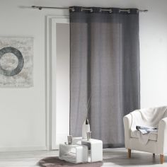 New Wave Chambray Eyelet Voile Curtain Panel - Charcoal Grey