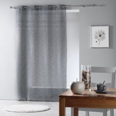 Andalia Pom Pom Applique Woven Eyelet Voile Curtain Panel - Charcoal Grey