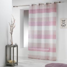 Carlina Woven Effect Striped Eyelet Voile Curtain Panel - Pink