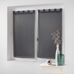Dalya Pair Of Floral Applique Voile Blinds With Tab Top - Charcoal Grey