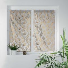 Kolza Metallic Leaf Voile Blind Pair with Tab Top - Grey Gold