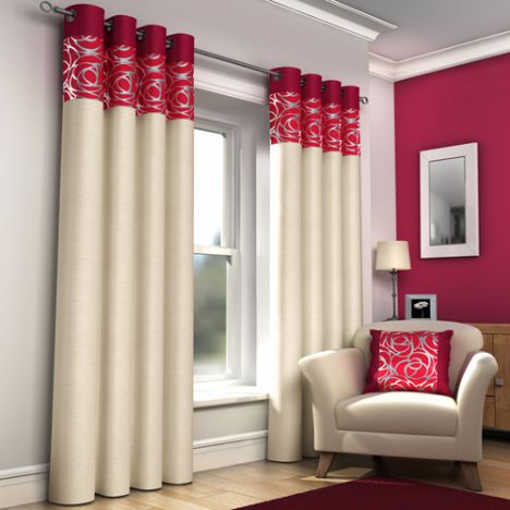 Skye Red & Cream Lined Eyelet Curtains