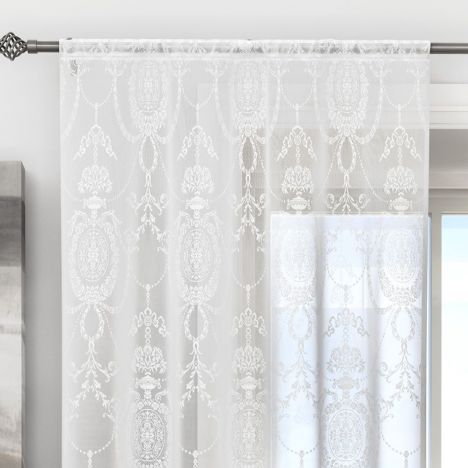 Holly Damask Laced Cream Voile Curtain Panel