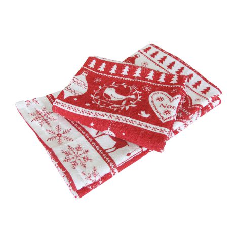 Red & White Christmas Noel 3 Piece Set of Kitchen Towels