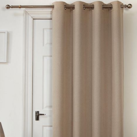 Self-Lined Thermal Blackout Linen Look Ring Top Door Curtain - Natural