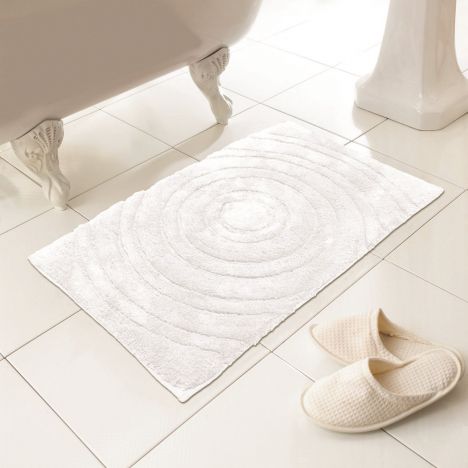Luxury 100% Cotton Circles Design Bath Mat/Rug - White