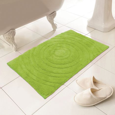 Luxury 100% Cotton Circles Design Bath Mat/Rug - Lime Green