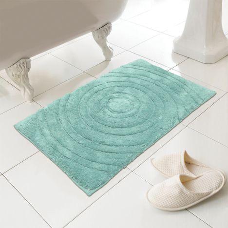 Luxury 100% Cotton Circles Design Bath Mat/Rug - Turquoise