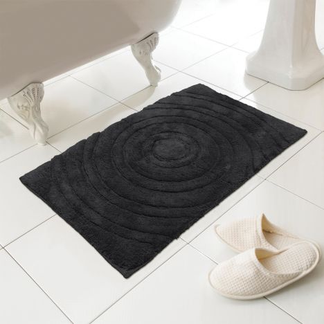 Luxury 100% Cotton Circles Design Bath Mat/Rug - Black