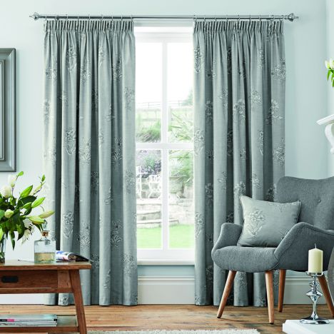 Flora Fully Lined Tape Top Curtains - Dove Grey