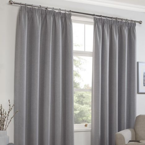 Linen Look Textured Thermal Blockout Tape Top Curtains - Silver Grey