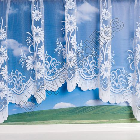 Daisy Pattern Jardiniere Net Curtain - White