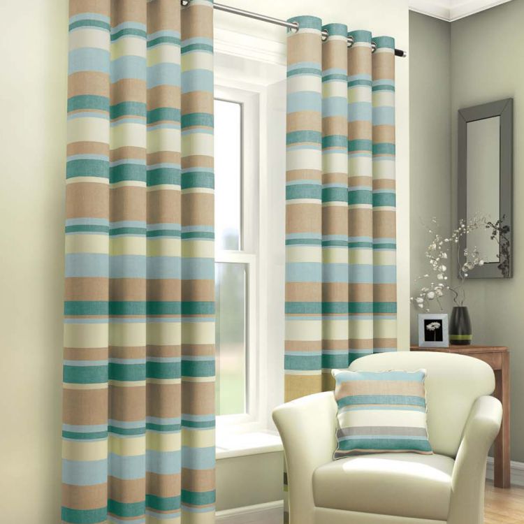 Striped Eyelet Lined Curtains Blue Cream Tony S Textiles