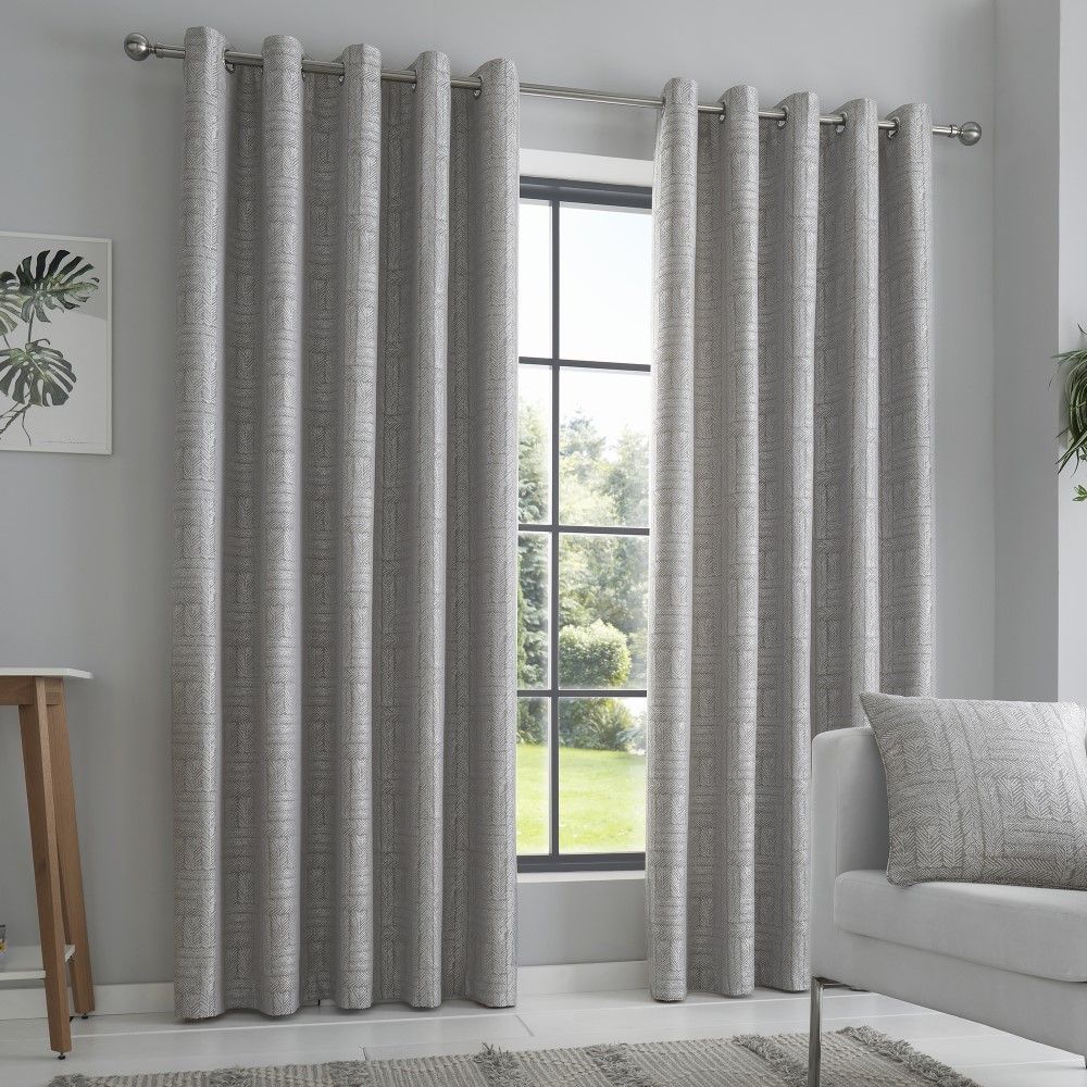 46 x 54-Inch Dreams and Drapes BNKCH46546L2Z Tonys Textiles Burton Check Stripe Cotton Rich Eyelet Ring Top Fully Lined Curtains Charcoal Grey