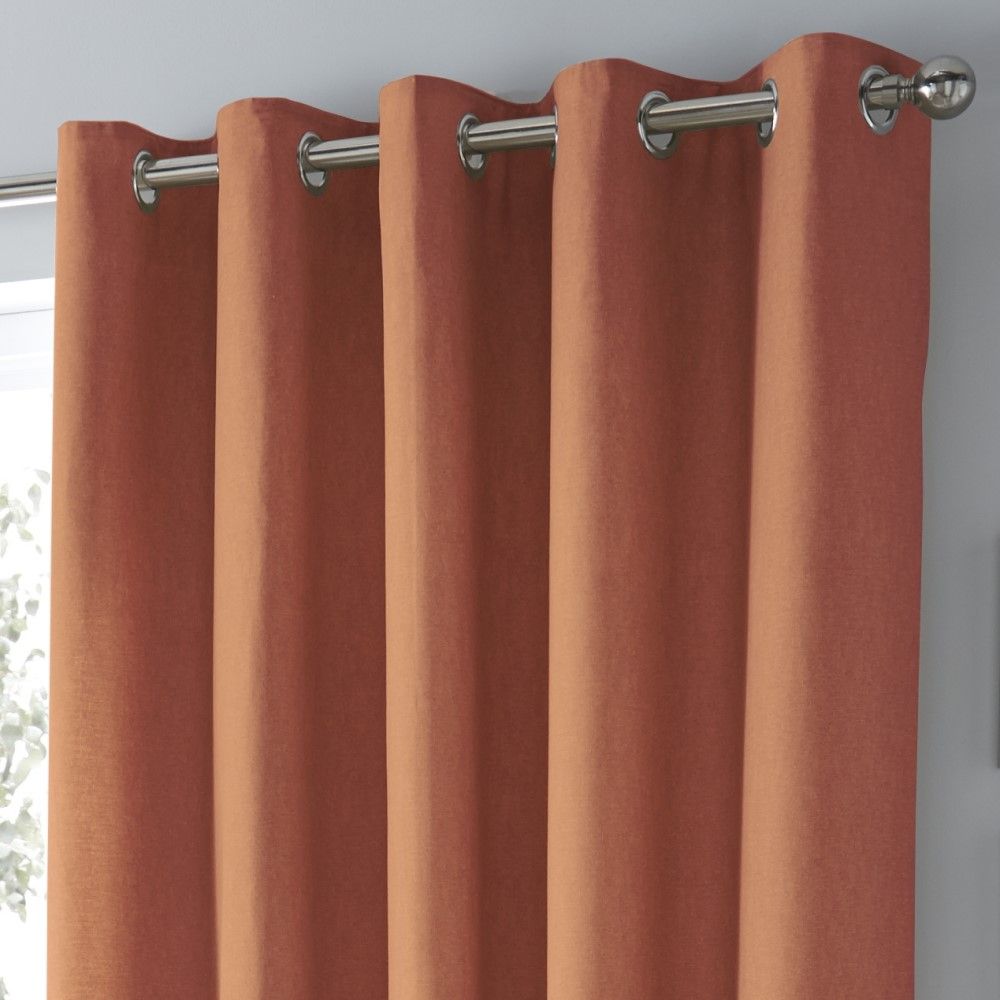 Sorbonne Orange Terracotta Plain 100% Cotton Eyelet Lined Curtains OR Cushions