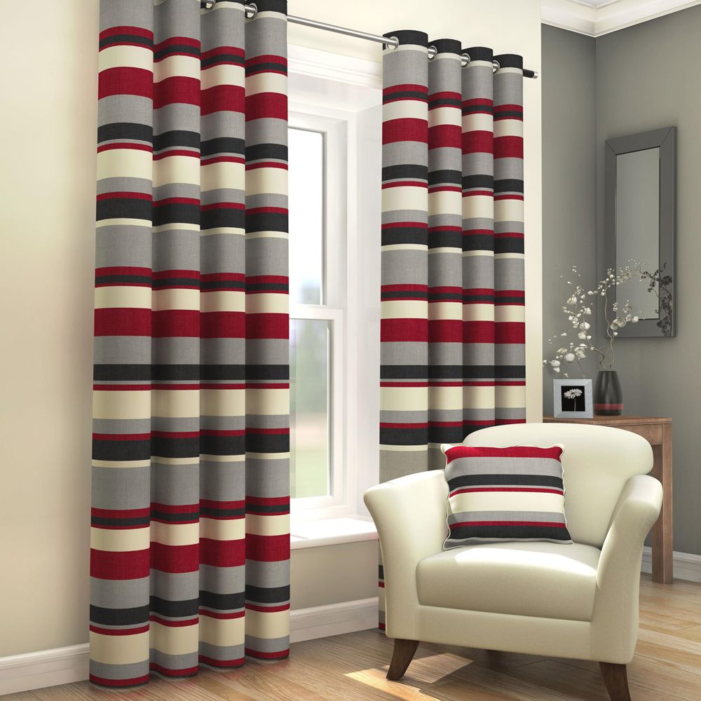 Striped Eyelet Lined Curtains Red, Red Stripe Curtains Uk