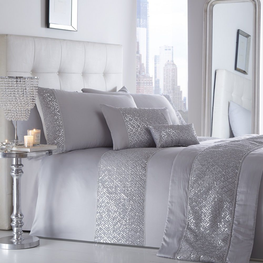 Crystal Shimmer Diamante Sequins Sparkle Duvet Quilt Cover Bedding Set 
