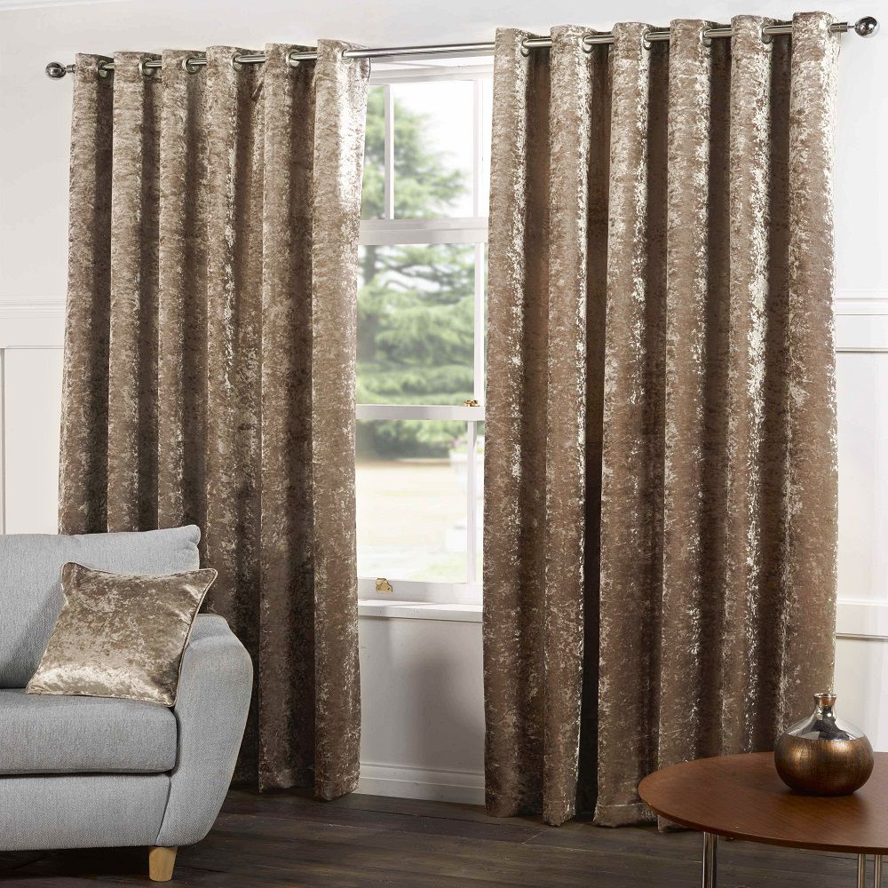 Curtains Ring Top Eyelet Ready Made Lined Crushed Velvet long Champagne Gold 