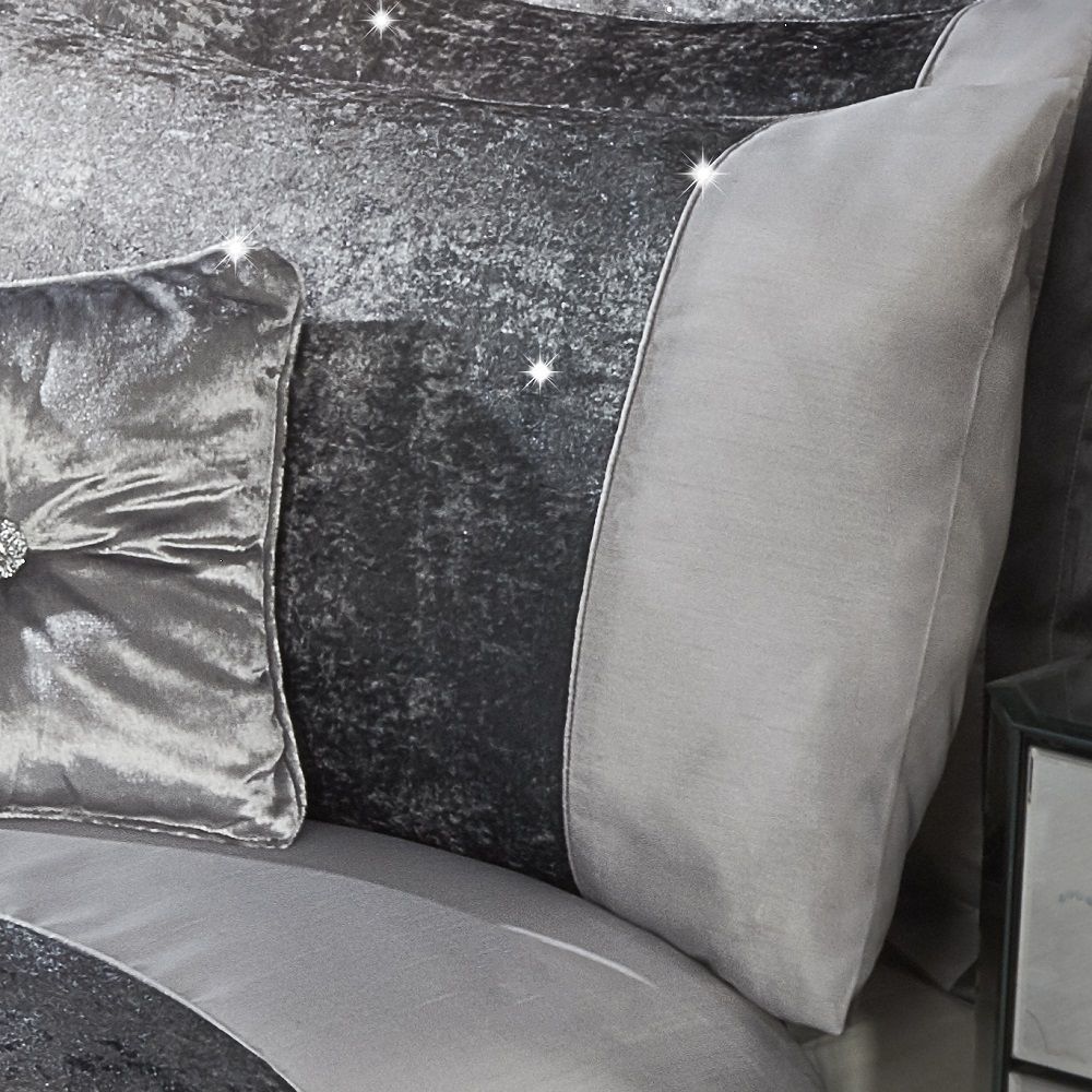 Diamante & Crushed Velvet Bed Runner & Cushion Cover Sparkle Sets Black & Silver