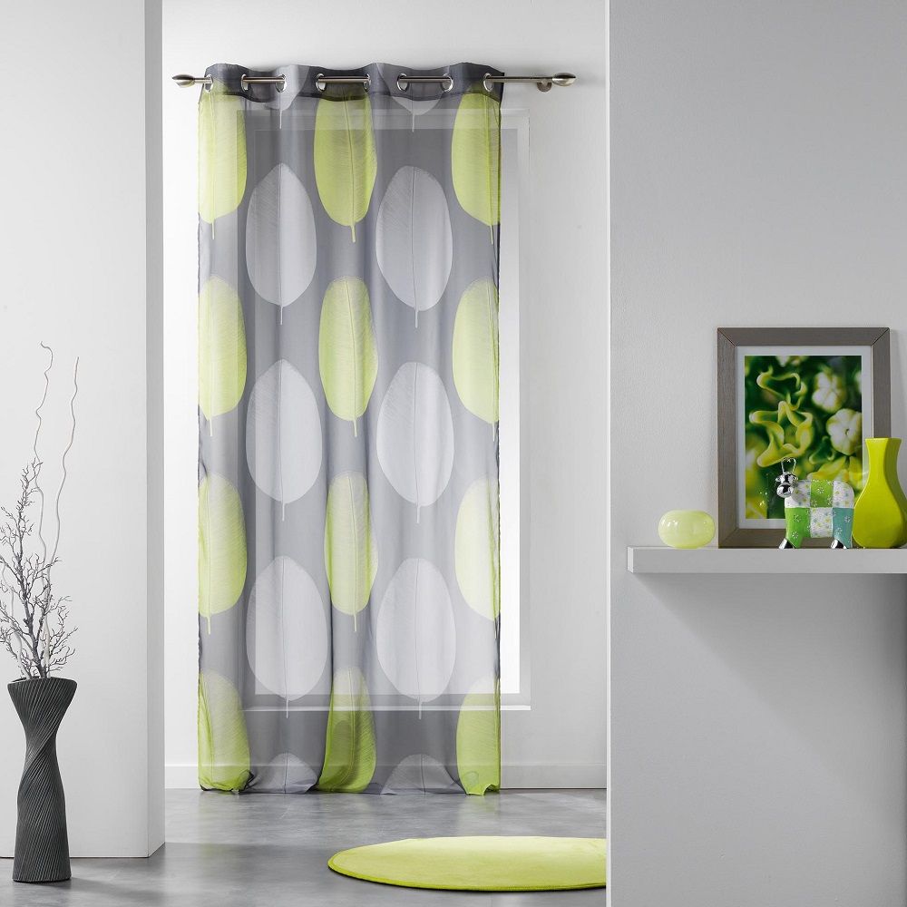 Tempo Eyelet Curtain Voile Panel with Circle Print Grey Pink Lime Green 
