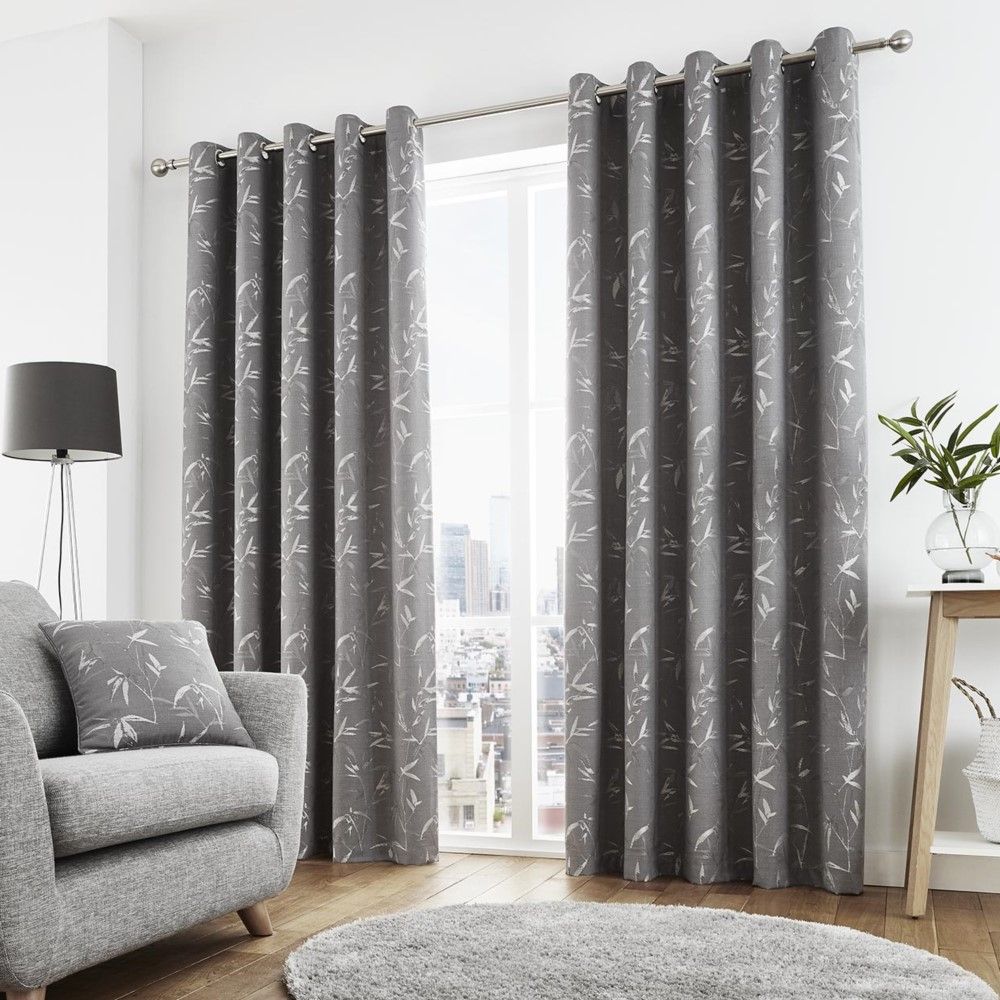Dunelm Autumn Leaves Lined Eyelet Curtains Rust / Natural 66