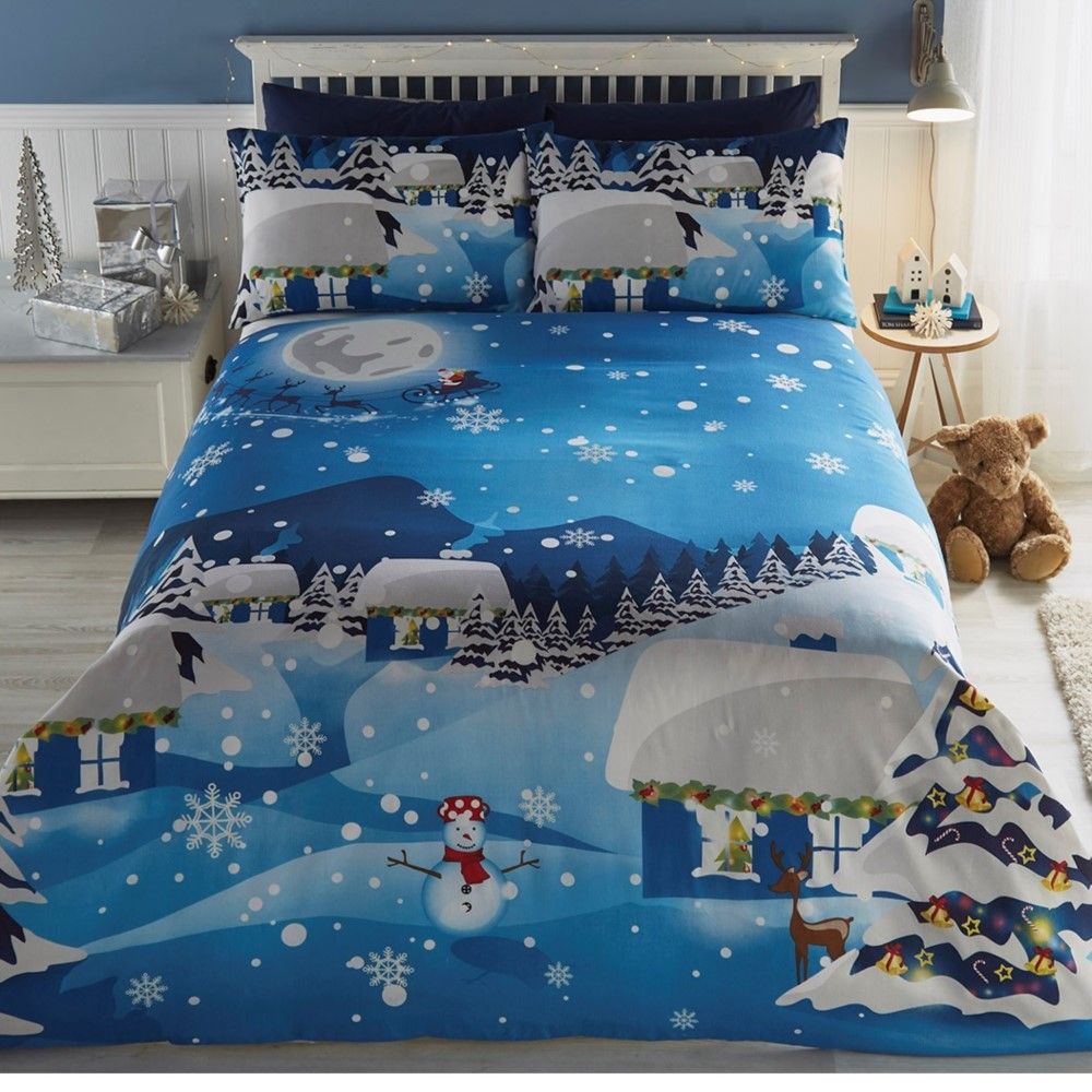 Double Tonys Textiles Rudolph Reindeer Christmas Quilt Duvet Cover Bedding Bed Set
