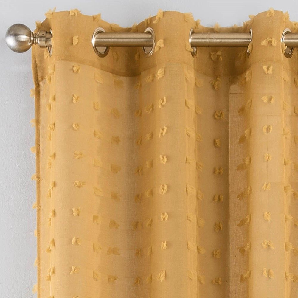 Honey Pom Pom Bali Textured Sheer Voile Net Curtain Eyelet Ring Top Single Panel 