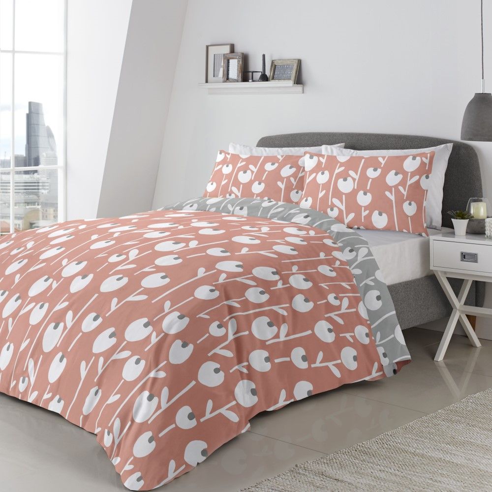Coral Paisley Duvet Cover Pillowcase Set Reversible Bedding