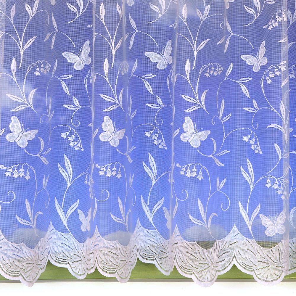 HAWAII BUTTERFLY WHITE CAFE NET CURTAIN-DROP 15" 38cm sold on roll £3.50p/metre 