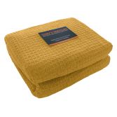 100% Cotton Honeycomb Woven Blanket Throw - Ochre Yellow