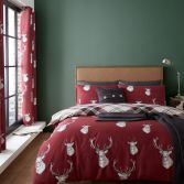 Catherine Lansfield Munro Stag Check Duvet Cover Set - Red