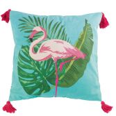 Tropical Life Flamingo Printed Cushion with Tassels - Multi